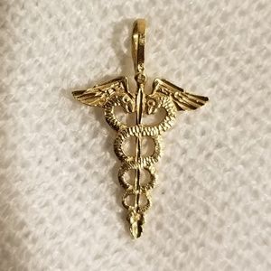 14k yellow gold caduceus